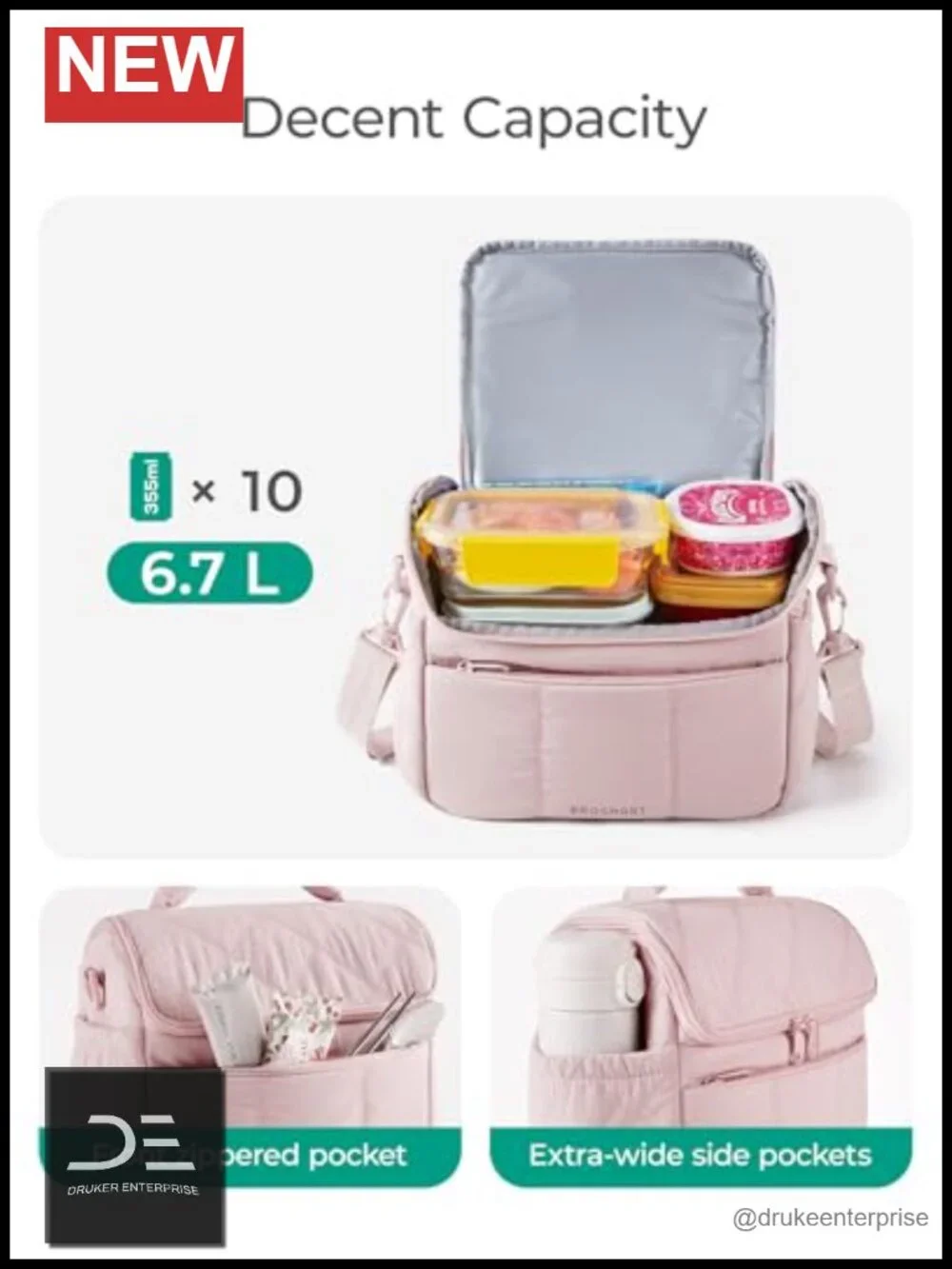 Insulated Quilted Lunch Bag Tote Cooler for Work Picnic Travel
